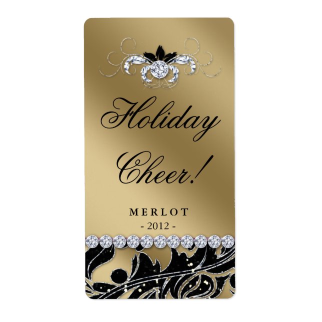 Jul-Vin-etiketten Glitter Löv Guld Black Fraktsedel (Framsidan)