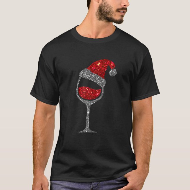 Jul Vin - Glass av Red Vin Santa Hat T Shirt (Framsida)