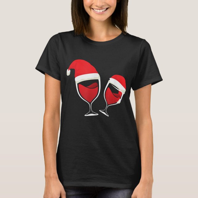 Jul Vin Glass av Red Vin Santa Hat T Shirt (Framsida)