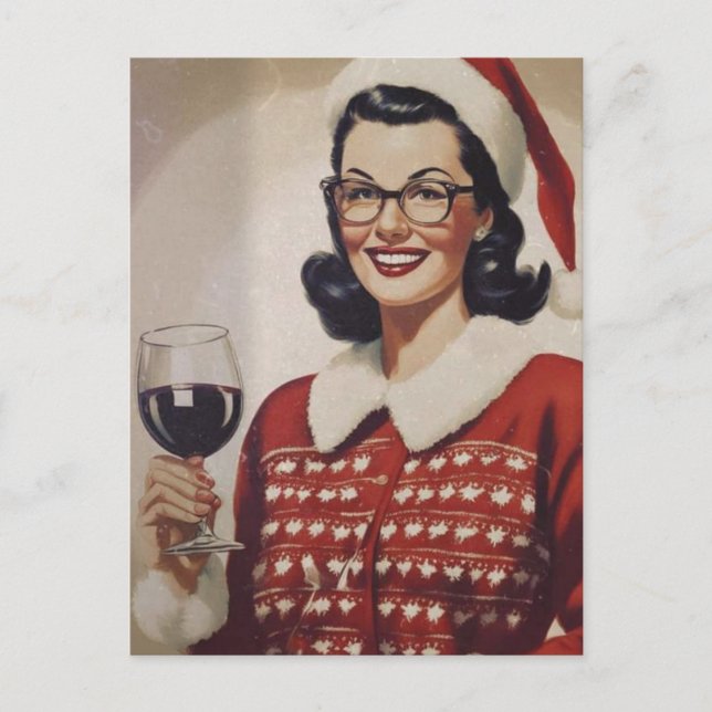 Jul Vin Vintage Woman Vykort (Framsida)