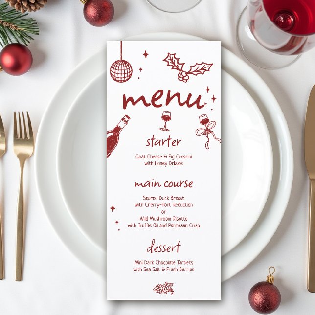 Jul Vinfest Firande Julhandritad Meny (wine tasting holiday party drinks hand drawn menu winery charcuterie friendsmas blind christmas )