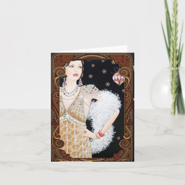 Jul Vintage 1920 Flapper Högtidskort  Helgkort (Framsida)