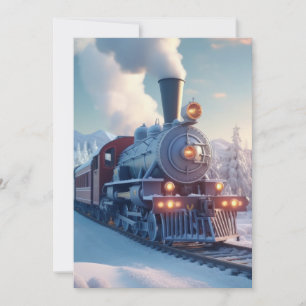 Jul Vintage Ånglok Snö frusen Skoglandskap Julkort
