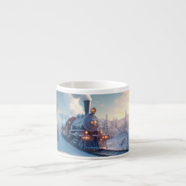 Jul Vintage Ånglok Snö frusen Skogsmiljö Espressomugg