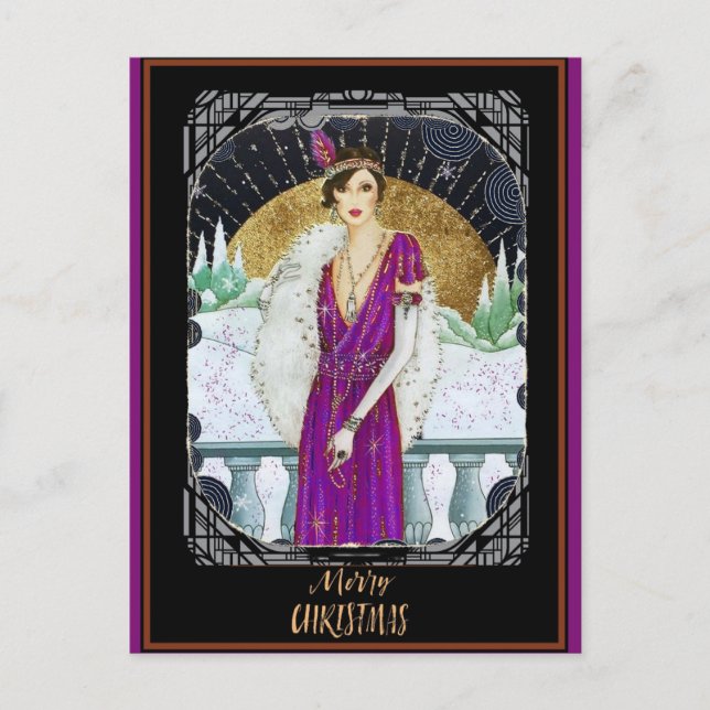 Jul Vintage Art Deco Retro Dam Vykort (Framsida)