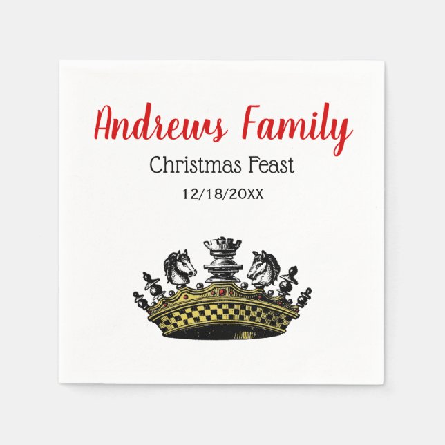 Jul Vintage Krona med Chess Delarare Färg Pappersservett (Framsidan)