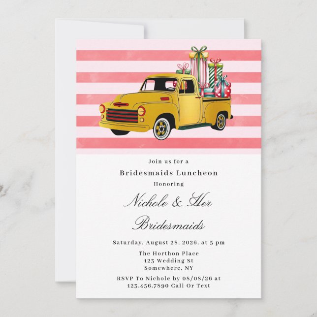 Jul Vintage Lastbil Bridesmaids Luncheon Inbjudningar (Framsida)