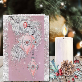 Jul Vintage Rosa Prydnader Silverglitter Kort