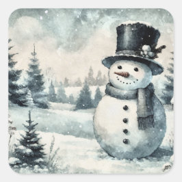 Jul Vintage Snögubbe Fyrkantigt Klistermärke