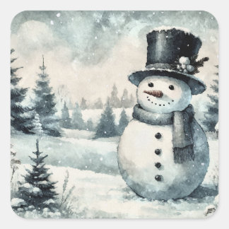 Jul Vintage Snögubbe Fyrkantigt Klistermärke