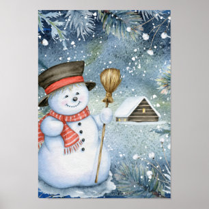 Jul vintage snögubbe poster