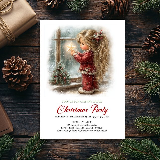Jul Vintage Vinterscen Mysig Flickinbjudan Inbjudningar (Christmas Vintage Winter Scene Cozy Girl Invite)