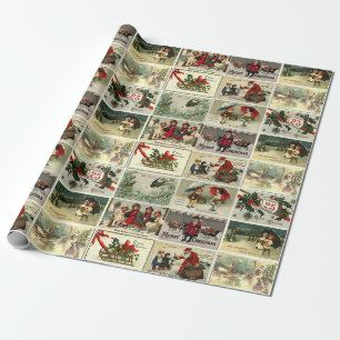 Jul Vintagekort Santa Claus Collage Presentpapper