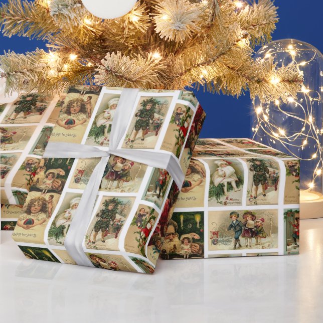 Jul Vintagekort Santa Claus Collage Presentpapper (Helgdagar)