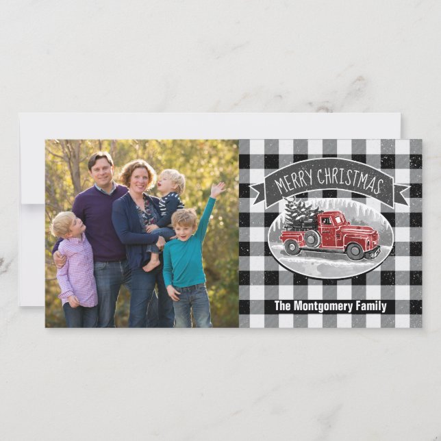 Jul-Vintagen Lastbil Svartvit fotfoto Julkort (Framsida)