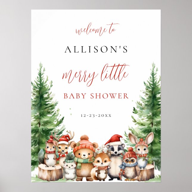 Jul Vinter Glad liten baby shower skog Poster (Framsidan)
