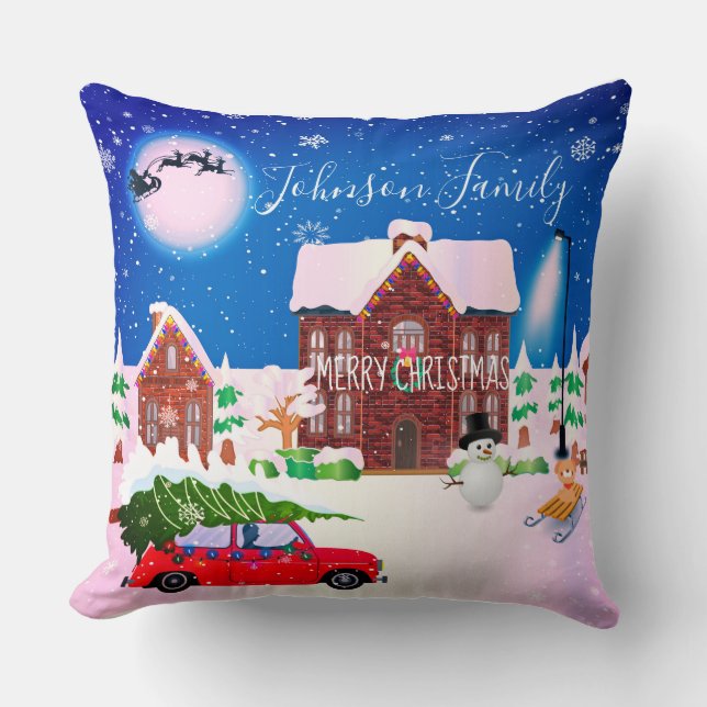 Jul Vinter Hem Snöman  Kudde (Framsida)