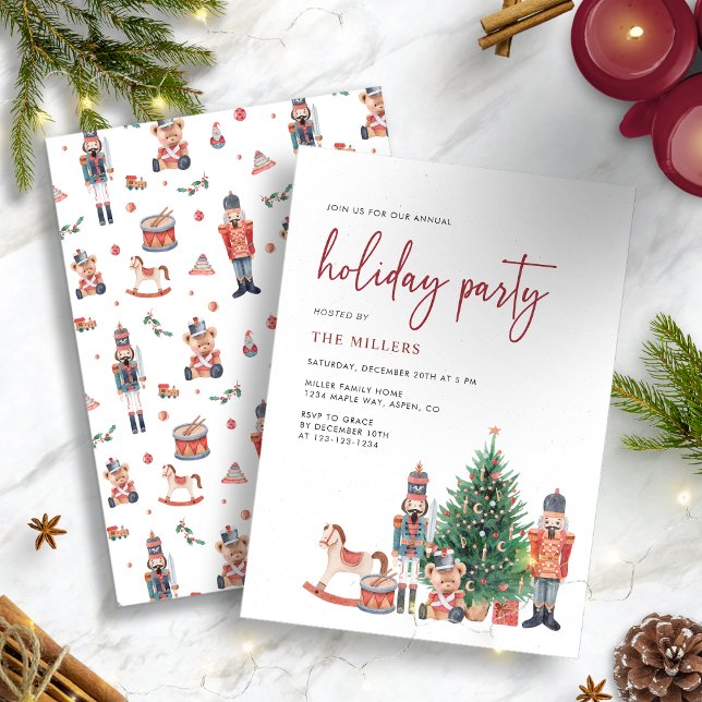 Jul Vinter Högtidsfest Inbjudningar (Personalized Traditional Nutcracker Holiday Party Invitation)