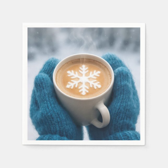 Jul Vinter Kaffe Med Handskar och Snöflinga Pappersservett (Framsidan)
