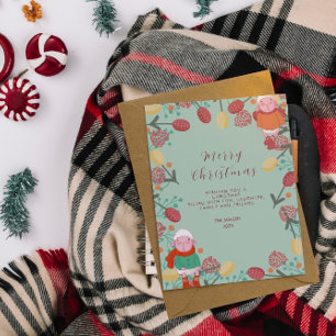 Jul Vinter Lamm Blommig Kant Illustration Vykort