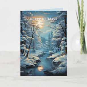 Jul Vinter Landsbygd Skog Flod Fullmåne Kort