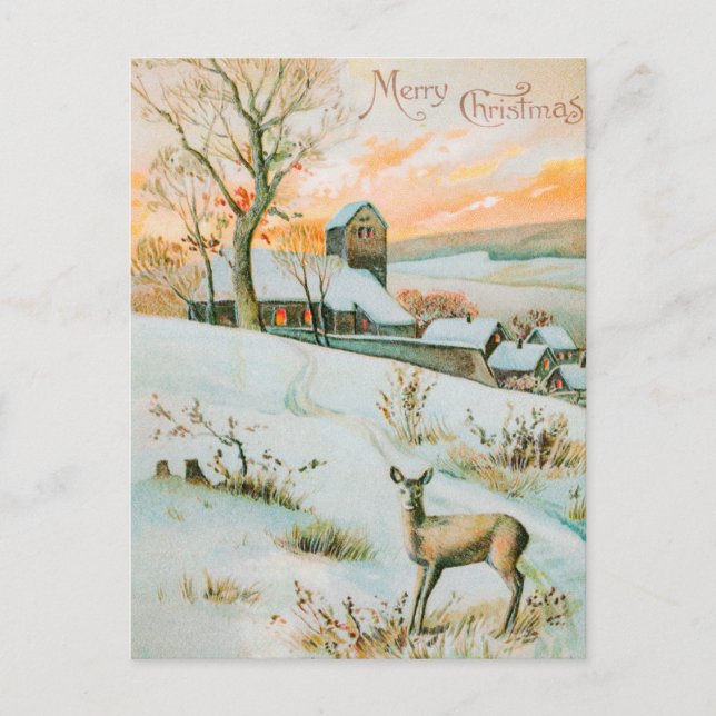 Jul Vinter Snö Landskap och rådjur Semester Helg Vykort (Framsida)