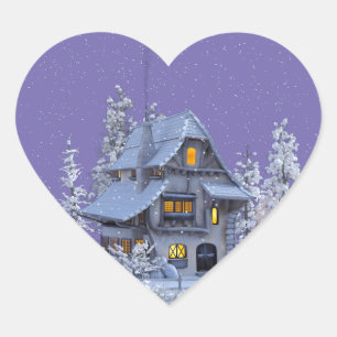 jul-vinter-snö-snöflake. hjärtformat klistermärke