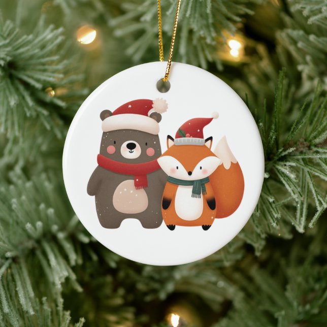 Jul/Vinter Söt Björn & Räv Julgransprydnad Keramik (Träd)