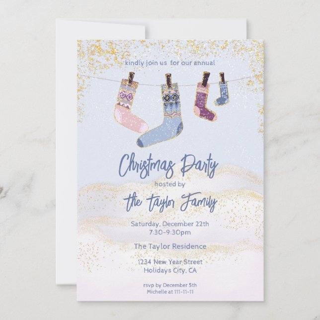 Jul Vinter Strumpor Julfest Inbjudan (Framsida)