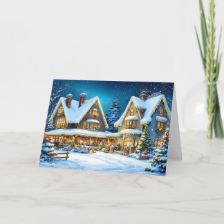 Jul Vinter Vid Stugan Snöig Stugscen Helgkort
