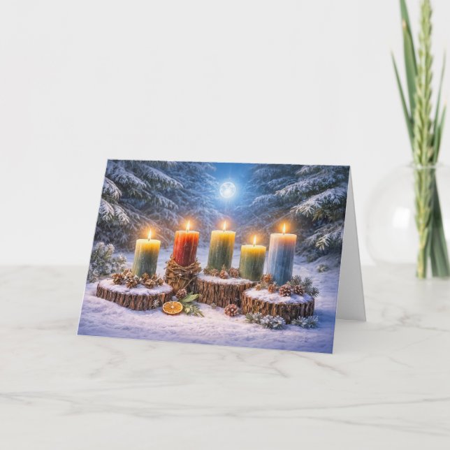 Jul Vintersolstånd med ljus i Snö Månad Kort (Framsida)