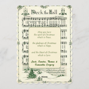Jul, Vintrig notblad Deck the Halls Julkort