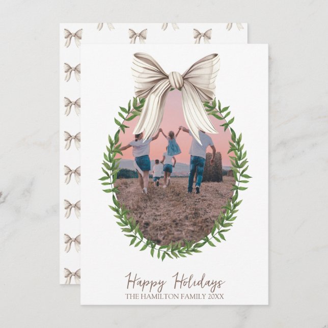 Jul Vit Bow Coquette Utandning Foto Julkort (Fram/baksida)