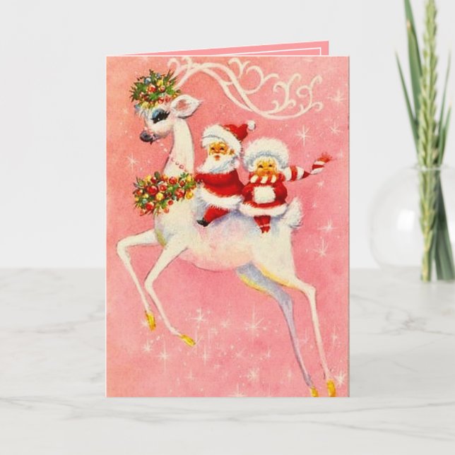 Jul Vit Hjort Herr & Fru Tomte Kort (Framsida)