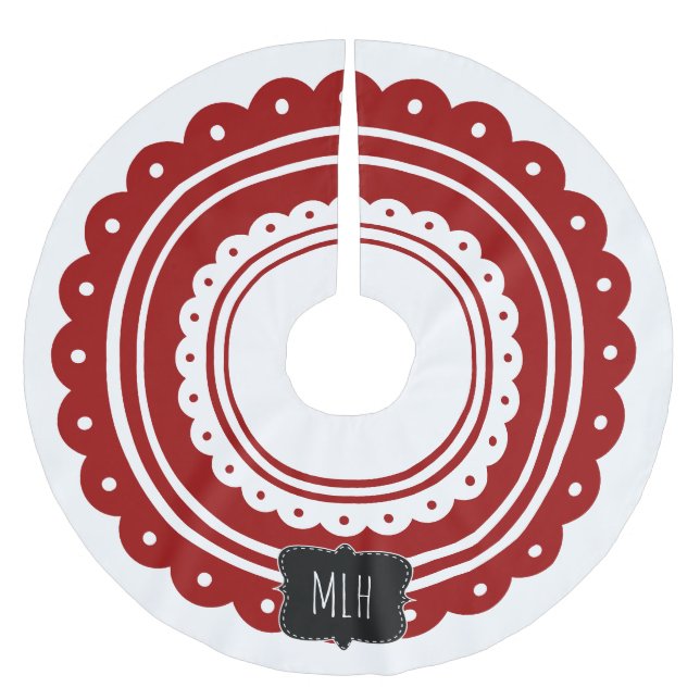 Jul Vit Röd Stuga Trim Familj Initial Julgransmatta Borstad Polyester (Framsidan)