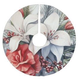 Jul Vit Röda Blommor Högtider Elegant Julgransmatta Borstad Polyester