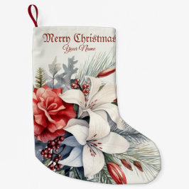 Jul Vit Röda Blommor Högtider Elegant Liten Julstrumpa