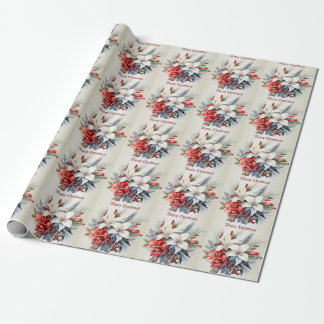 Jul Vit Röda Blommor Högtider Elegant Presentpapper