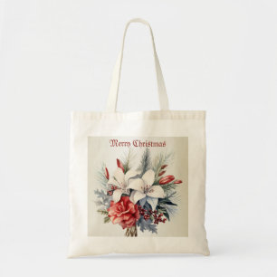 Jul Vit Röda Blommor Högtider Elegant Tygkasse