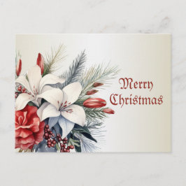 Jul Vit Röda Blommor Högtider Elegant Vykort