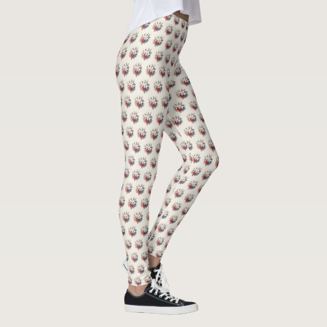 Jul Vitt Röda Blommor Högtider Elegant Leggings (Höger)