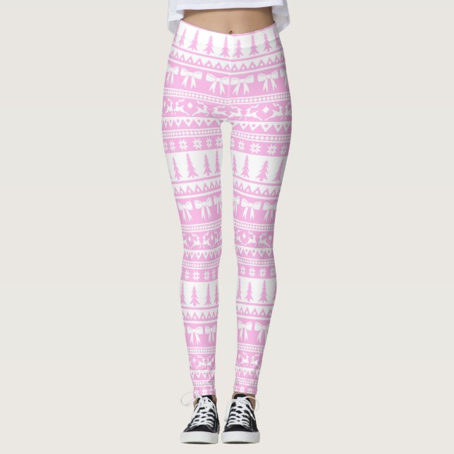 Jul: Vuxen Sticka Mönster i Pastel Rosa Leggings (Framsida)