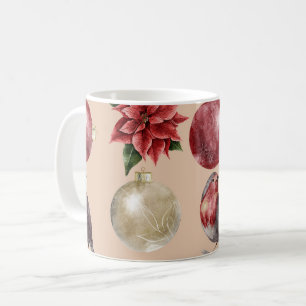 Jul Watercolor Birds Baubles Mönster Kaffemugg