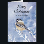 Jul Watercolor Chickadee Bird Winter Brother Hälsningskort<br><div class="desc">Jag önskar dig lycka och välsignelse Brother den här julen Julhelg med en söt Watercolor Chickadee Bird på vintern snö. för dem som kärlek natur och vilda djur och växter</div>