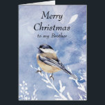 Jul Watercolor Chickadee Bird Winter Brother Hälsningskort<br><div class="desc">Jag önskar dig lycka och välsignelse Brother den här julen Julhelg med en söt Watercolor Chickadee Bird på vintern snö. för dem som kärlek natur och vilda djur och växter</div>