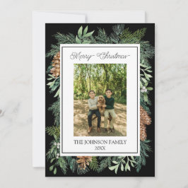 Jul Watercolor Greenery Botanical Black Julkort