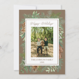 Jul Watercolor Greenery Botanical Taupe Julkort
