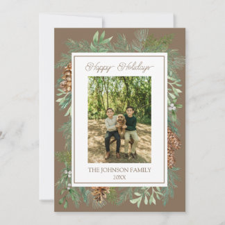 Jul Watercolor Greenery Botanical Taupe Julkort