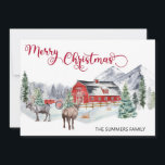 Jul Watercolor Winter Barn Woodland Reindeer Julkort<br><div class="desc">Den här designen kan vara personlig i det område som tillhandahålls genom att ändra fotot och/eller text. Du kan också anpassa den genom att klicka för att anpassa ytterligare alternativ och ta bort eller ändra färg i bakgrunden, lägga till text, ändra texten färg eller stil eller ta bort texten för...</div>