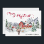 Jul Watercolor Winter Barn Woodland Reindeer Julkort<br><div class="desc">Den här designen kan vara personlig i det område som tillhandahålls genom att ändra fotot och/eller text. Du kan också anpassa den genom att klicka för att anpassa ytterligare alternativ och ta bort eller ändra färg i bakgrunden, lägga till text, ändra texten färg eller stil eller ta bort texten för...</div>